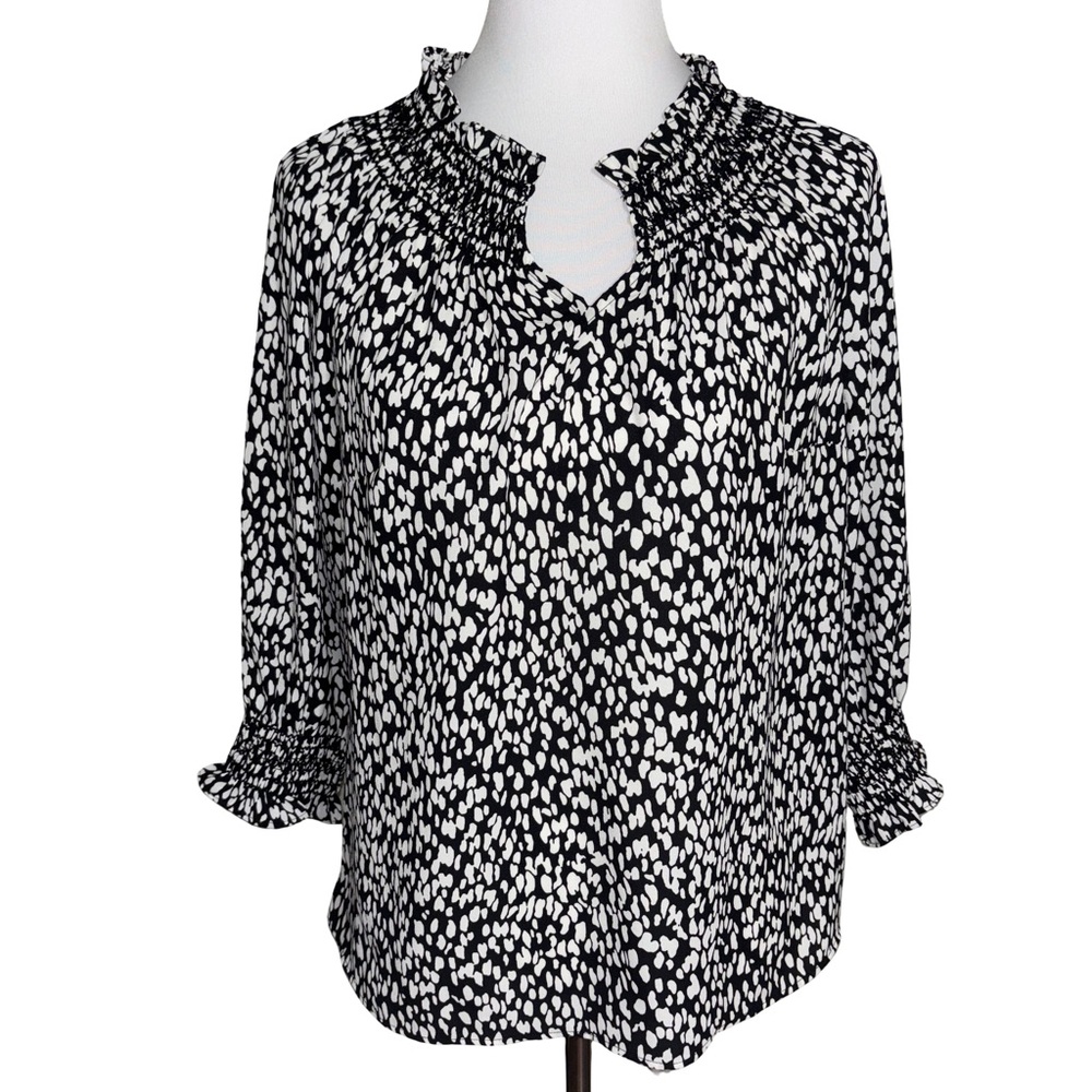 Talbots Black White Pattern Blouse Large